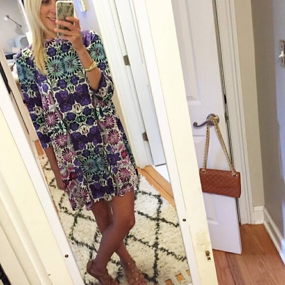 Free People New Romantics Fiesta Trapeze Mini Dress M Purple Floral Stretch - Picture 7 of 14